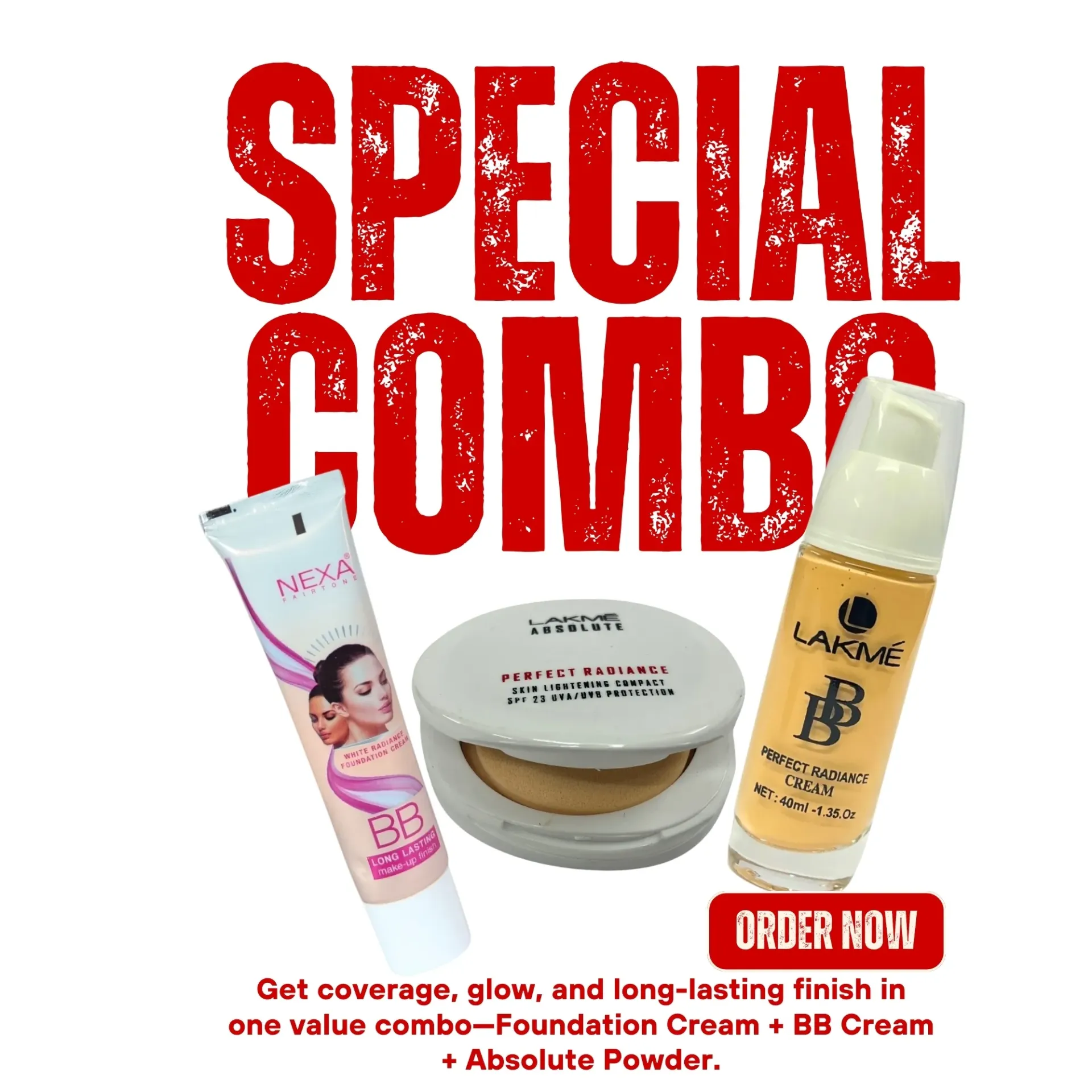 Combo Pack of Lakme BB Cream + Lakme Absolute Powder + Nexa Foundation Cream