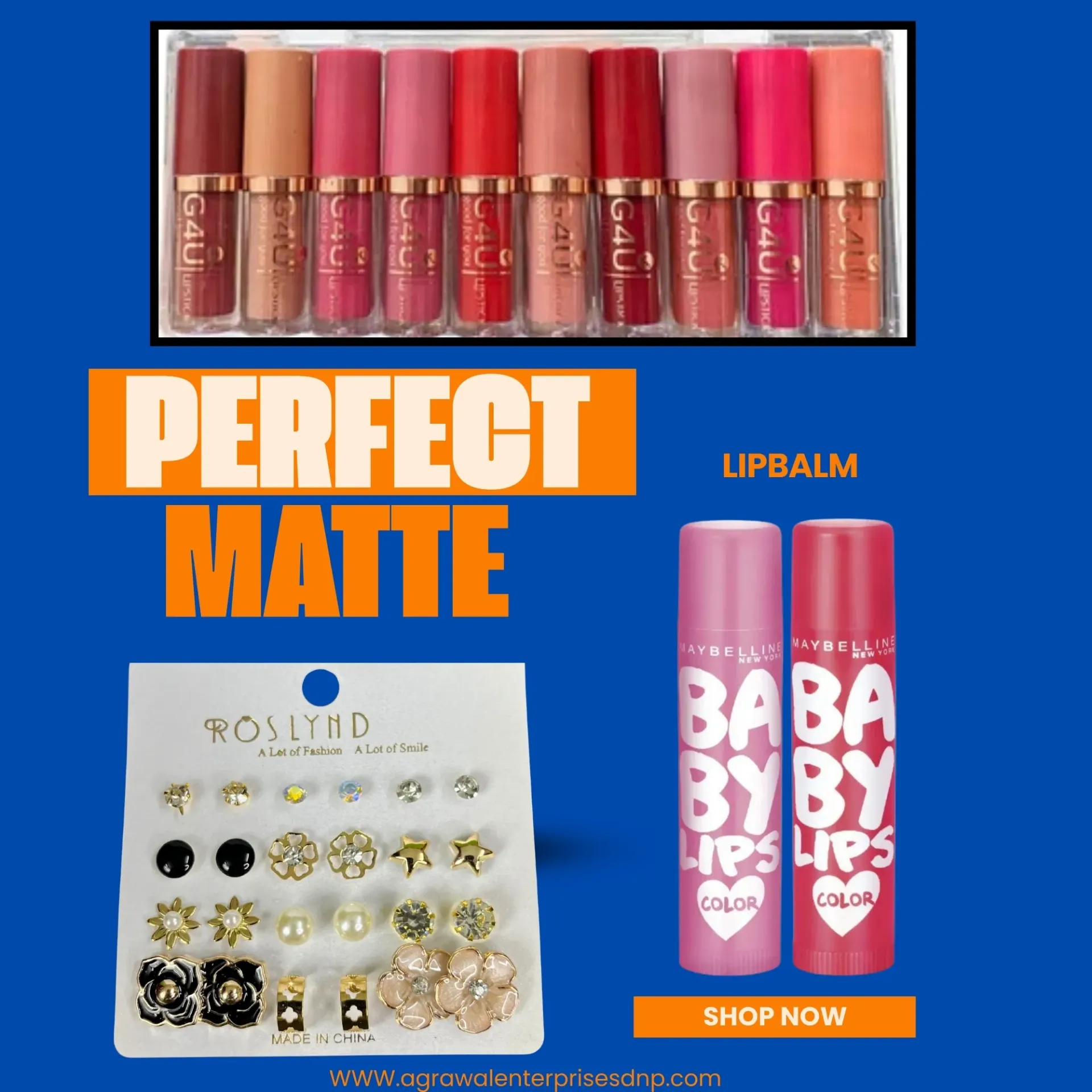 Combo Pack of 10 Shades Lipstick + 12 set of Earings + 2 Lipbalm