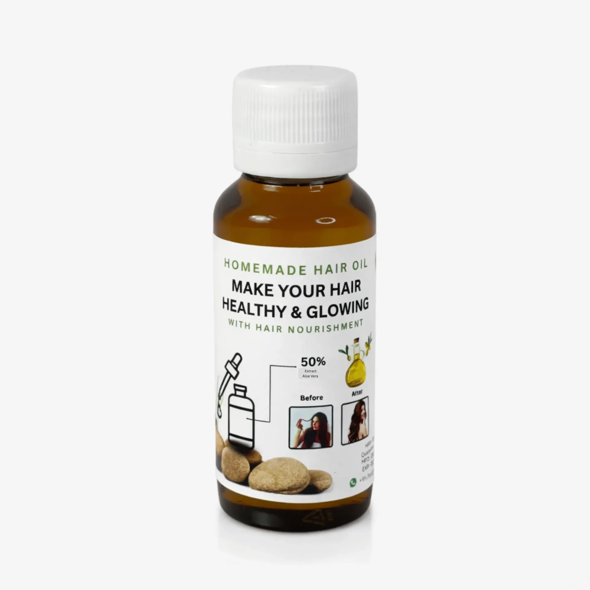 Hair Oil Homemade Natural Oil, Makes your Hair Strong, Silky, Dandruff Free, Dark Black, Contains Onion, Garlic, Amla Juice 50 ml