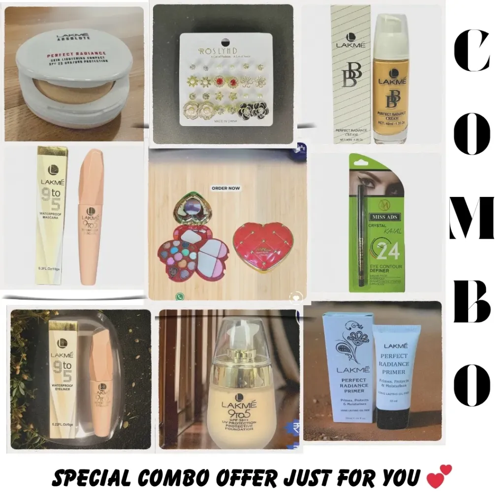 Combo Pack: Beauty Products, Foudation, Primer, Mascara, Eyeliner, Makeup Kit, 12 Sets Of Earring, Kajal, Powder, BB Cream