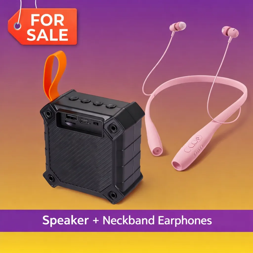 Combo Pack: Speaker, Neckband Earphones (Any Colour)