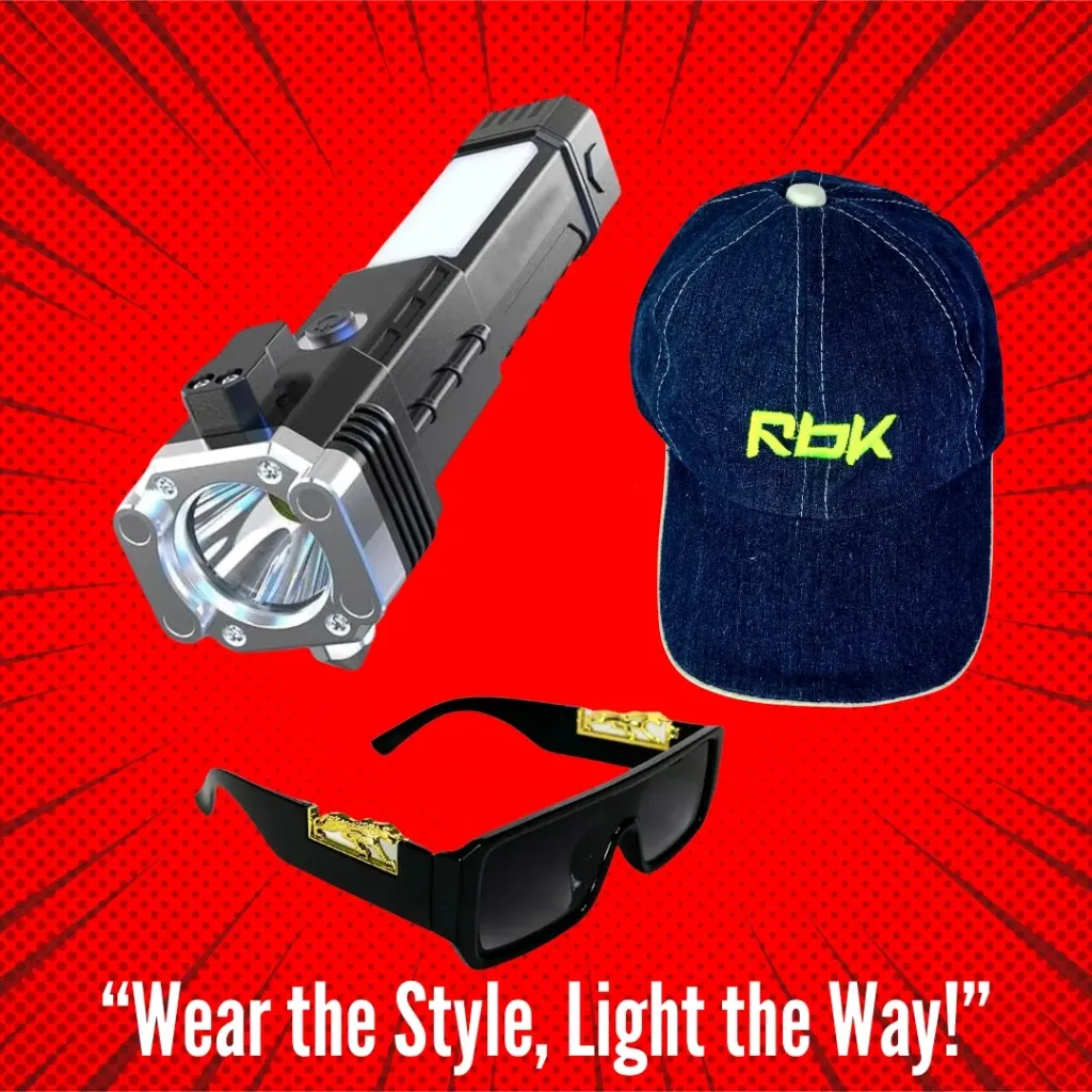 Combo Pack: Hammer Torch, Blue Jeans Pattern Cap and Sun Glasses
