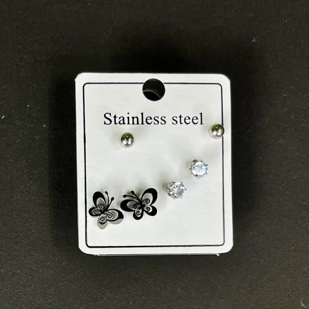 Butterfly Earring Silver Rounded Ball Earring Pack of 3 Fashionable Earring