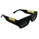 Sun Glasses in Black with Border Frame With 2 Golden Lion Sidewise