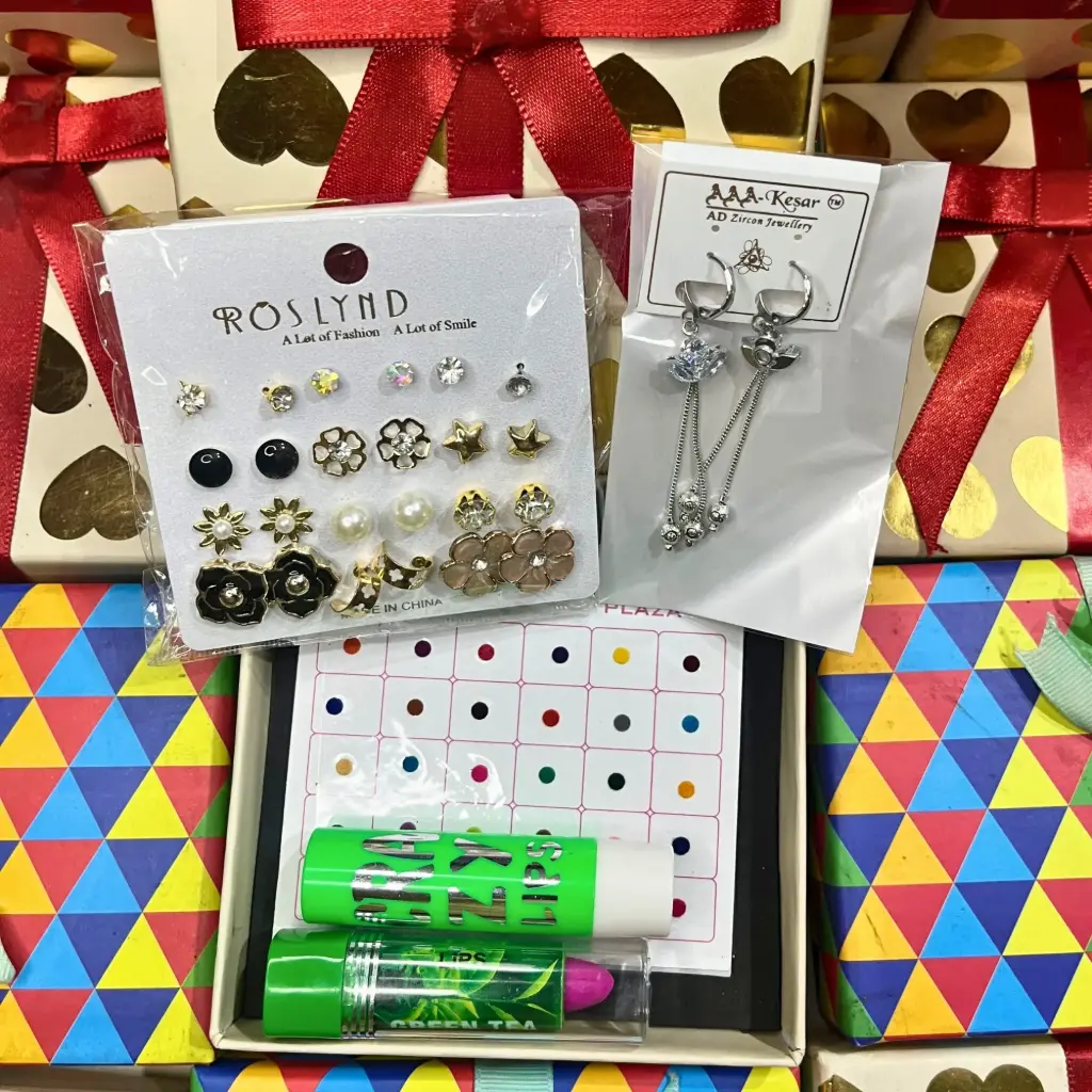 12 Set Earrings, Lipbalm, Lipstick, Bindi and 1 Latkan Combo Pack