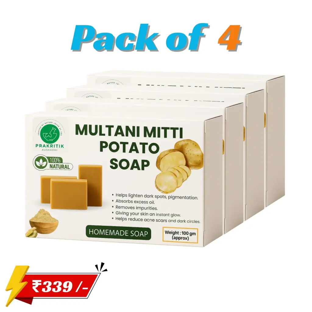 Pack of 4 Multani Mitti Potato Soap Prakritik Aushadhi Soap Natural Homemade Soap