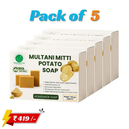 Pack of 5 Multani Mitti Potato Soap Prakritik Aushadhi Soap Natural Homemade Soap